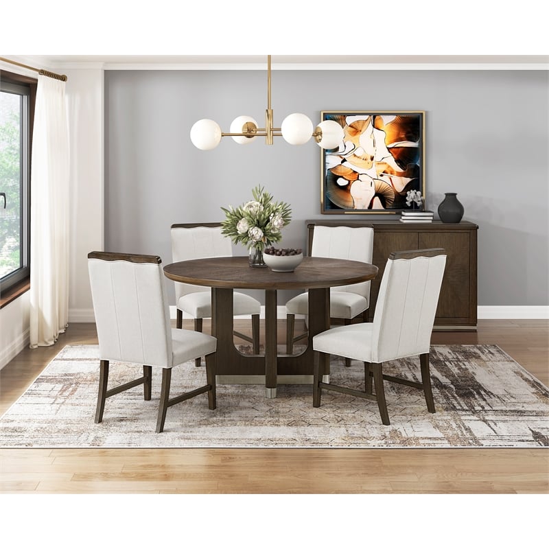 Pemberly Row Contemporary Textured Dining Side Chair - Set of 2 in Beige