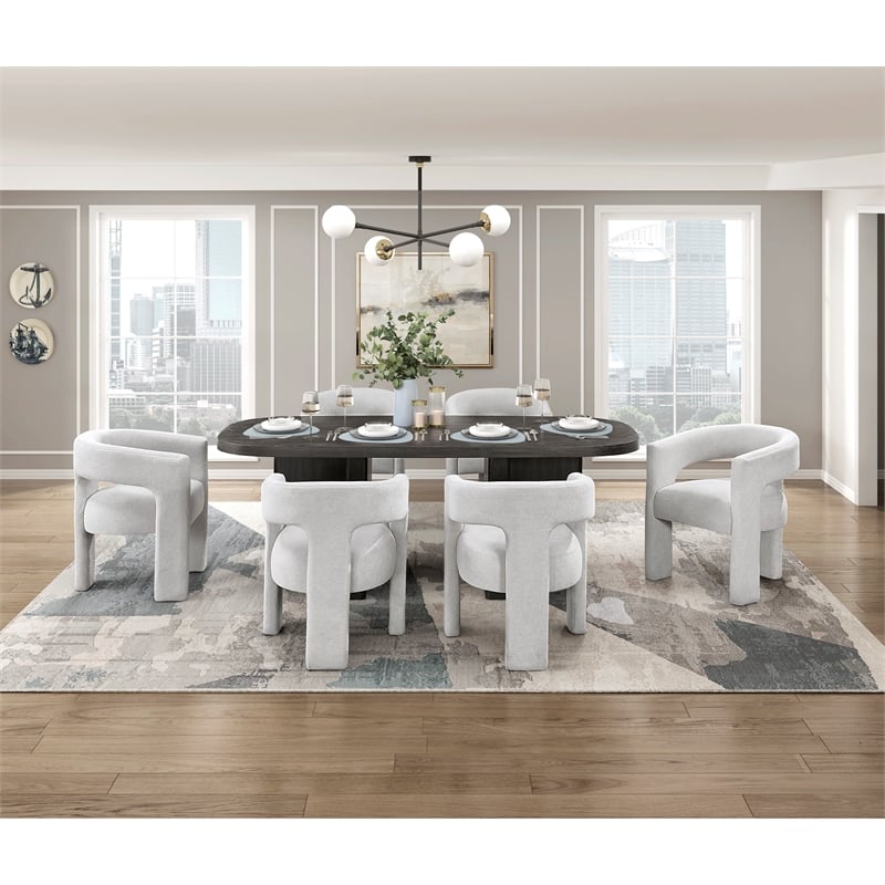 Pemberly Row Contemporary Boucle Dining Chairs - Set of 2 in Light Gray