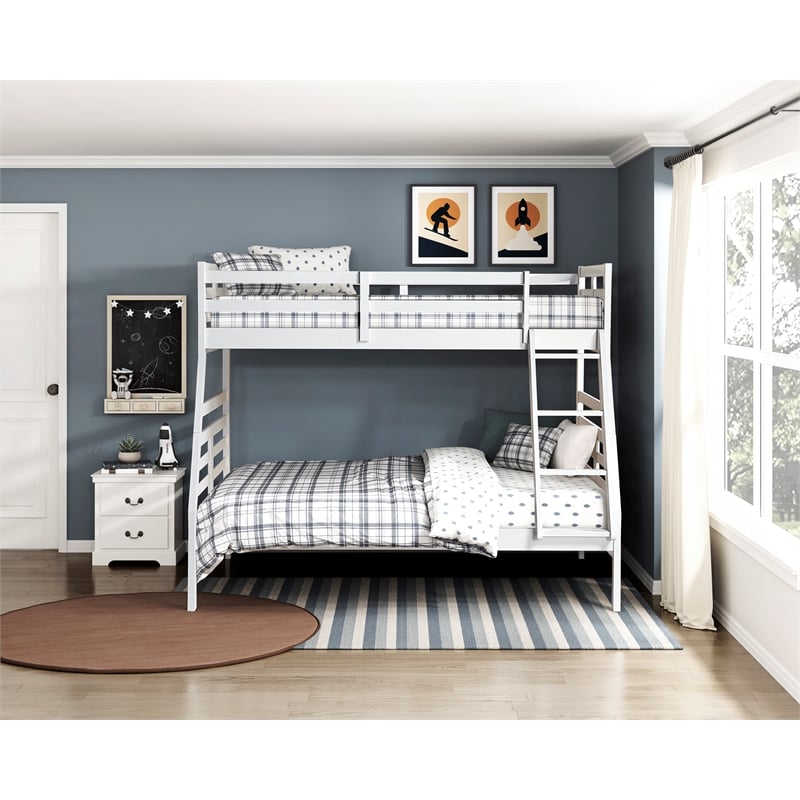 Pemberly Row Contemporary Pine Wood Twin/Full Bunk Bed in White