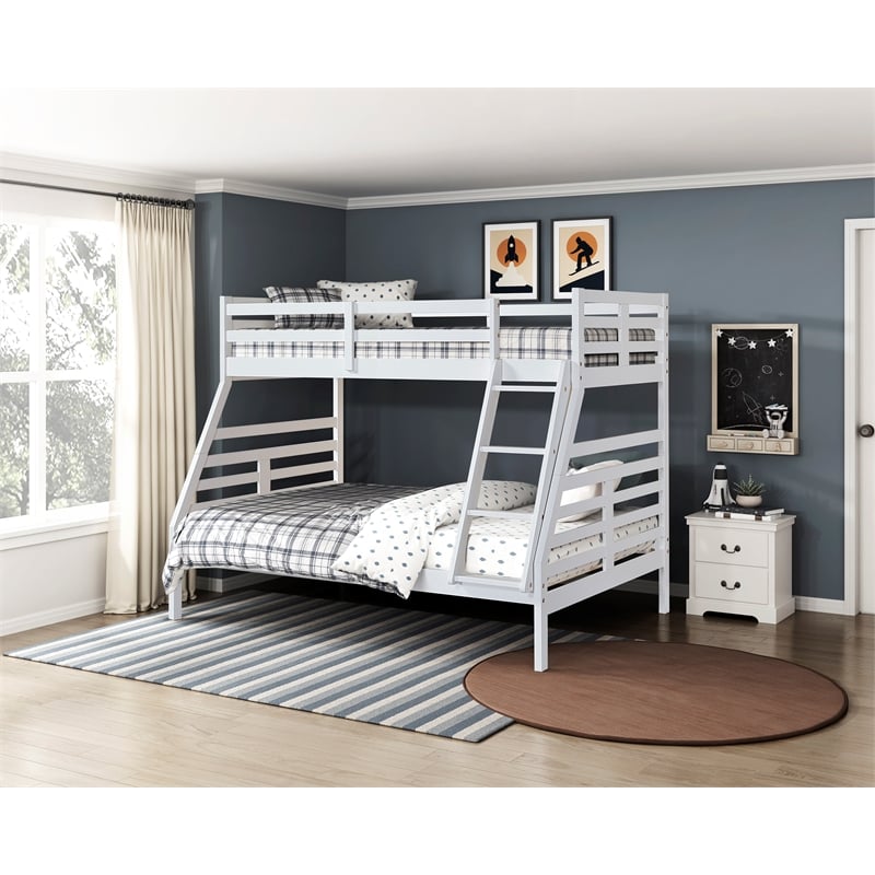 Pemberly Row Contemporary Pine Wood Twin/Full Bunk Bed in White