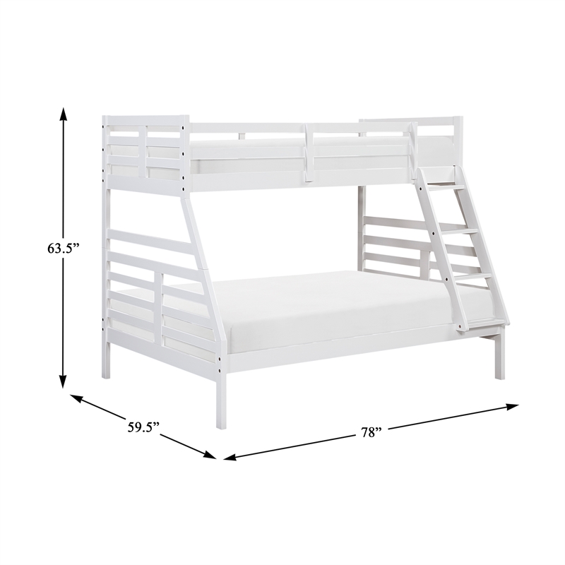 Pemberly Row Contemporary Pine Wood Twin/Full Bunk Bed in White