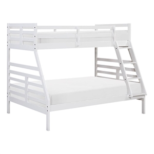 Pemberly Row Contemporary Pine Wood Twin/Full Bunk Bed in White