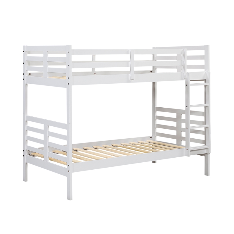 Pemberly Row Contemporary Pine Wood Twin/Twin Bunk Bed in White