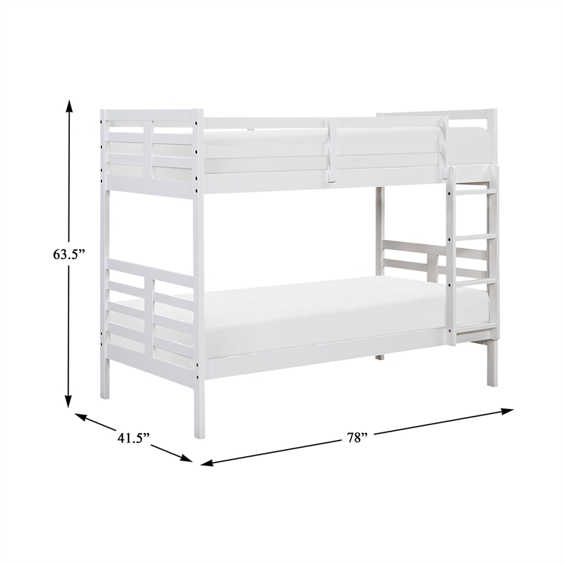 Pemberly Row Contemporary Pine Wood Twin/Twin Bunk Bed in White