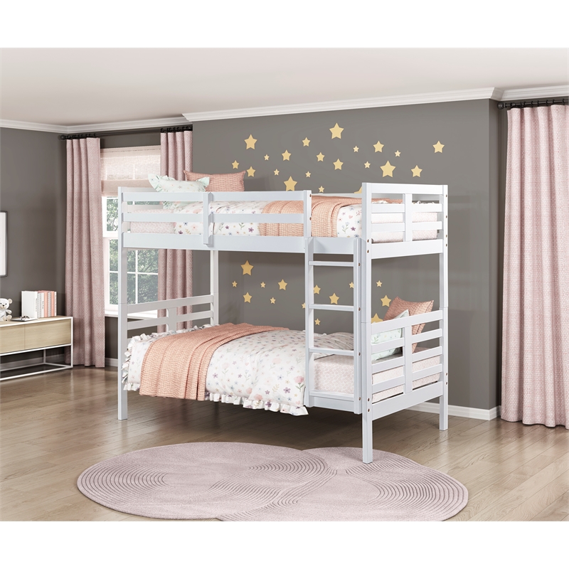 Pemberly Row Contemporary Pine Wood Twin/Twin Bunk Bed in White