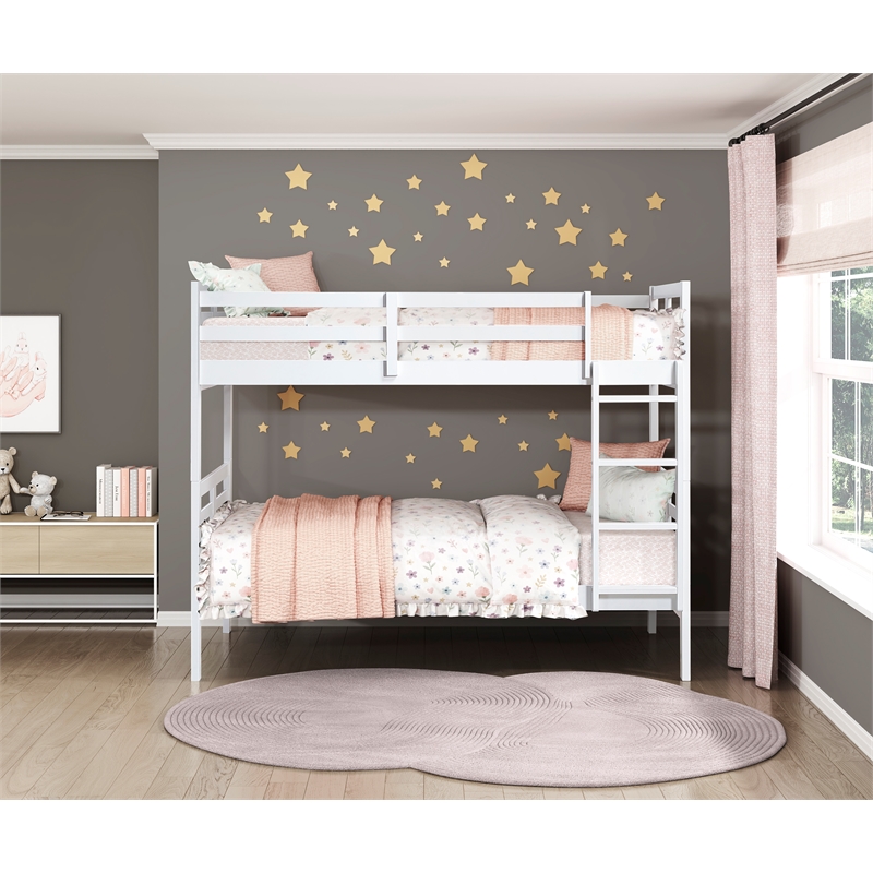 Pemberly Row Contemporary Pine Wood Twin/Twin Bunk Bed in White