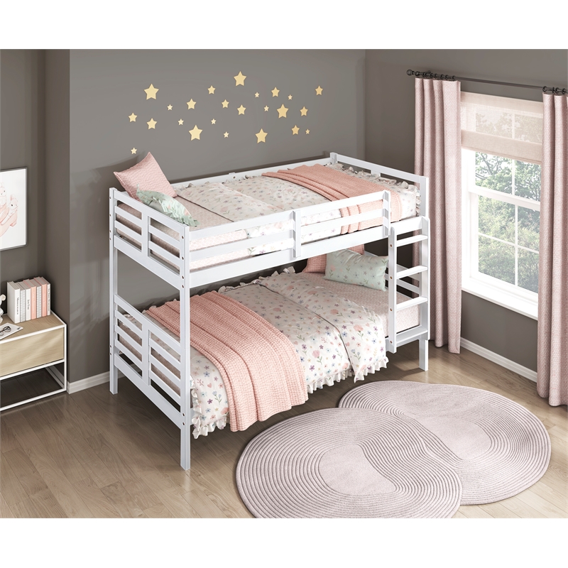 Pemberly Row Contemporary Pine Wood Twin/Twin Bunk Bed in White