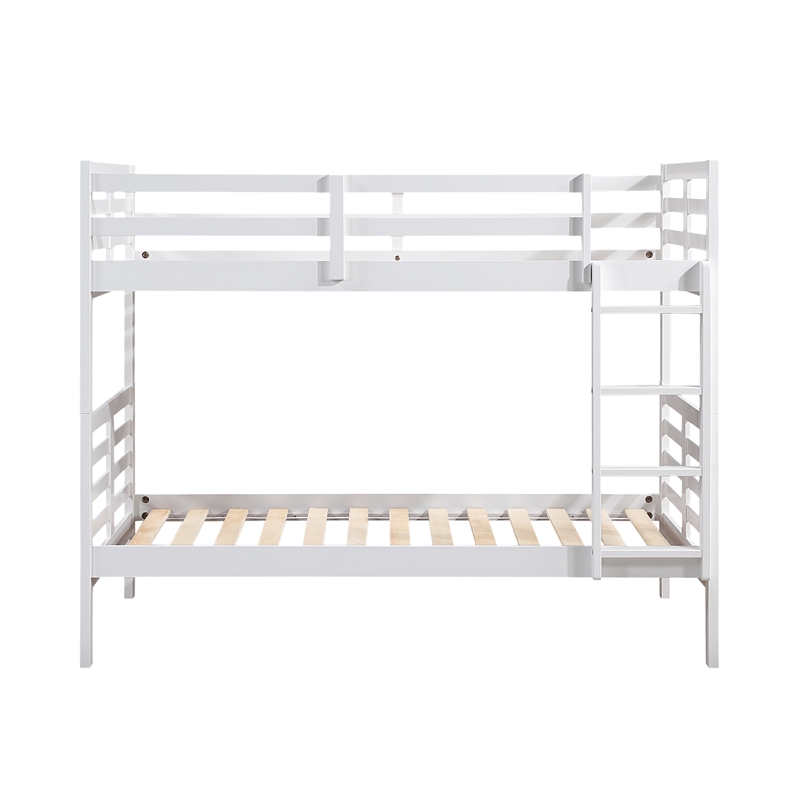 Pemberly Row Contemporary Pine Wood Twin/Twin Bunk Bed in White