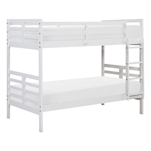 Pemberly Row Contemporary Pine Wood Twin/Twin Bunk Bed in White