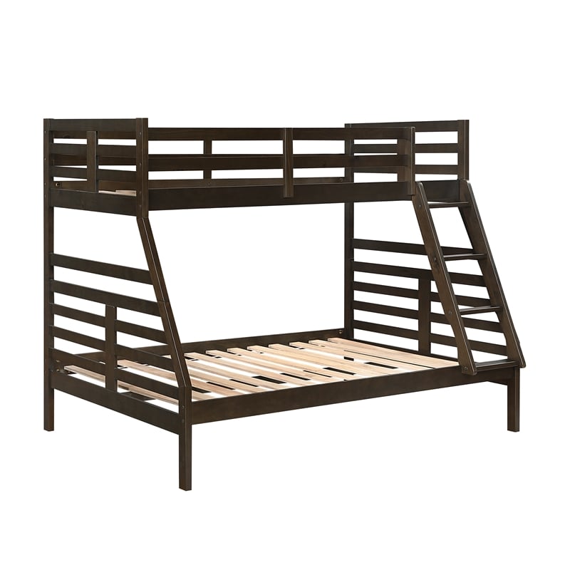 Pemberly Row Contemporary Pine Wood Twin/Full Bunk Bed in Dark Brown