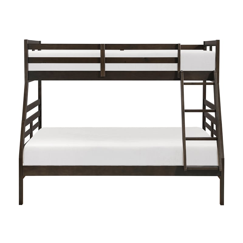 Pemberly Row Contemporary Pine Wood Twin/Full Bunk Bed in Dark Brown