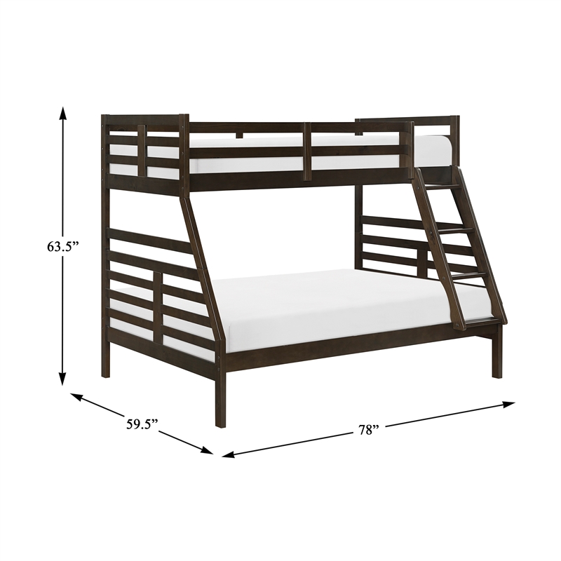 Pemberly Row Contemporary Pine Wood Twin/Full Bunk Bed in Dark Brown
