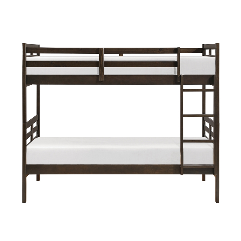 Pemberly Row Pine Wood Twin/Twin Bunk Bed in Dark Brown Finish
