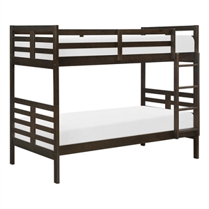Pemberly Row Pine Wood Twin/Twin Bunk Bed in Dark Brown Finish