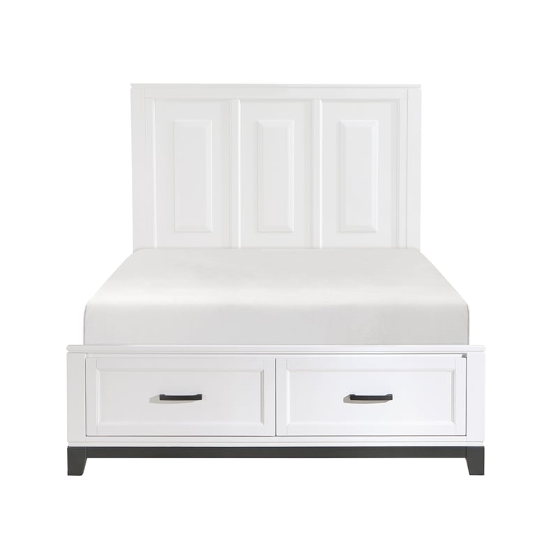 Pemberly Row Solid Wood QN Pltfm Bed in White & Metallic Gray Finish