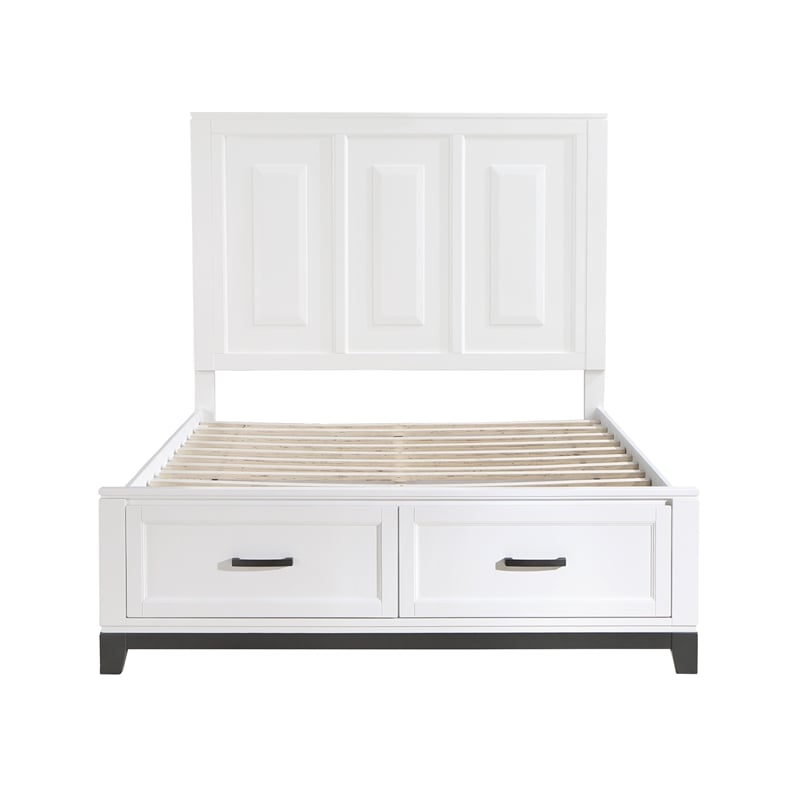 Pemberly Row Solid Wood QN Pltfm Bed in White & Metallic Gray Finish