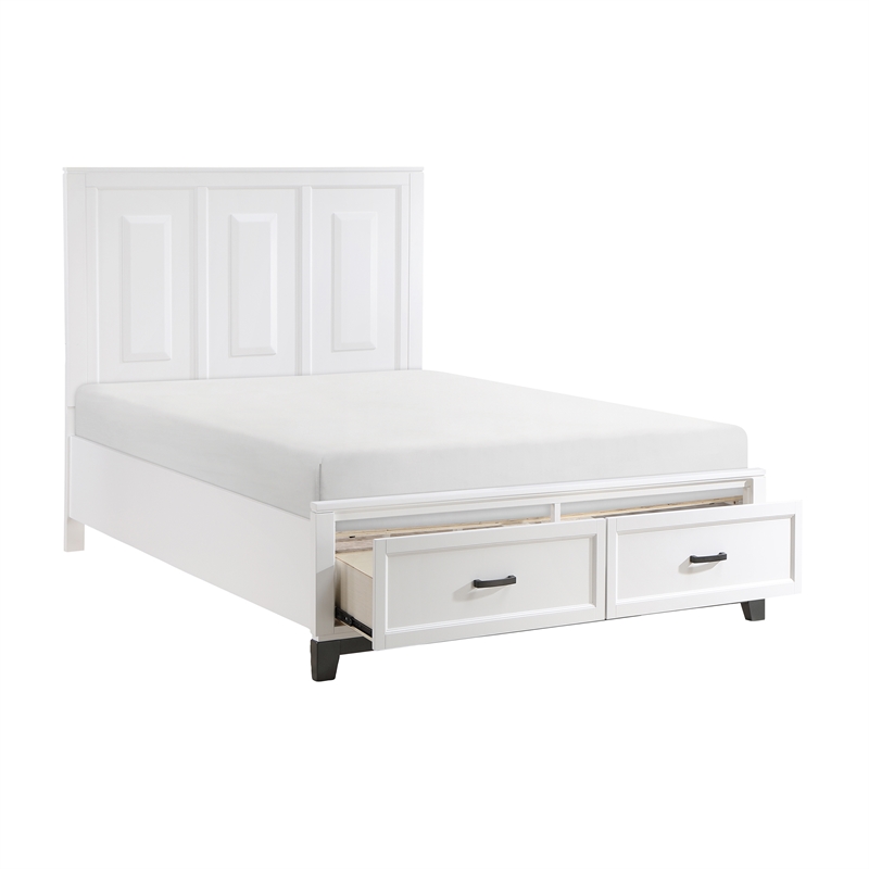 Pemberly Row Solid Wood QN Pltfm Bed in White & Metallic Gray Finish