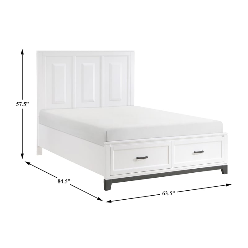 Pemberly Row Solid Wood QN Pltfm Bed in White & Metallic Gray Finish