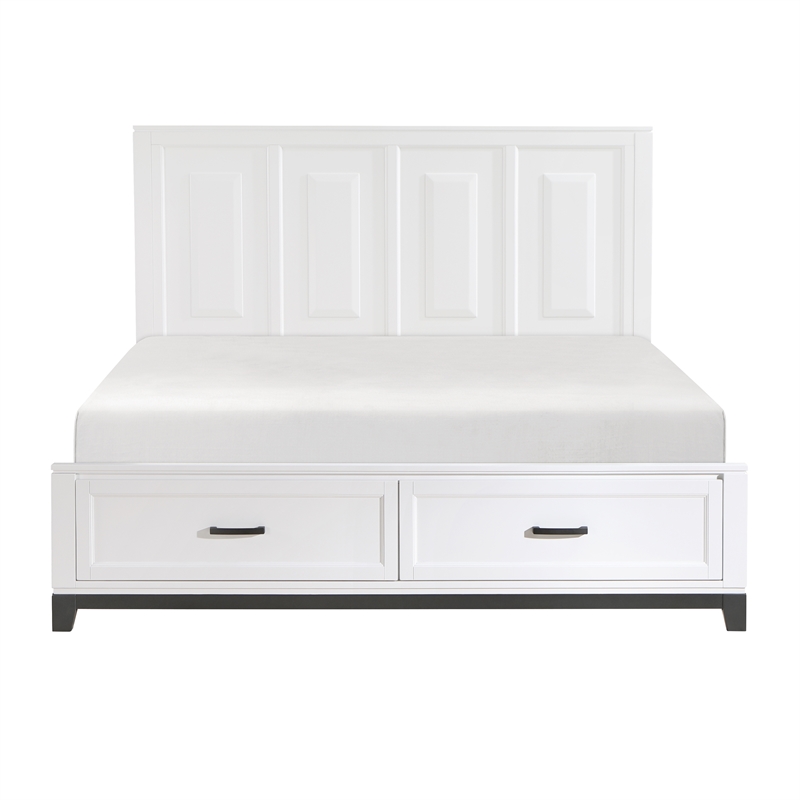 Pemberly Row Solid Wood EK Pltfm Bed in White and Metallic Gray Finish