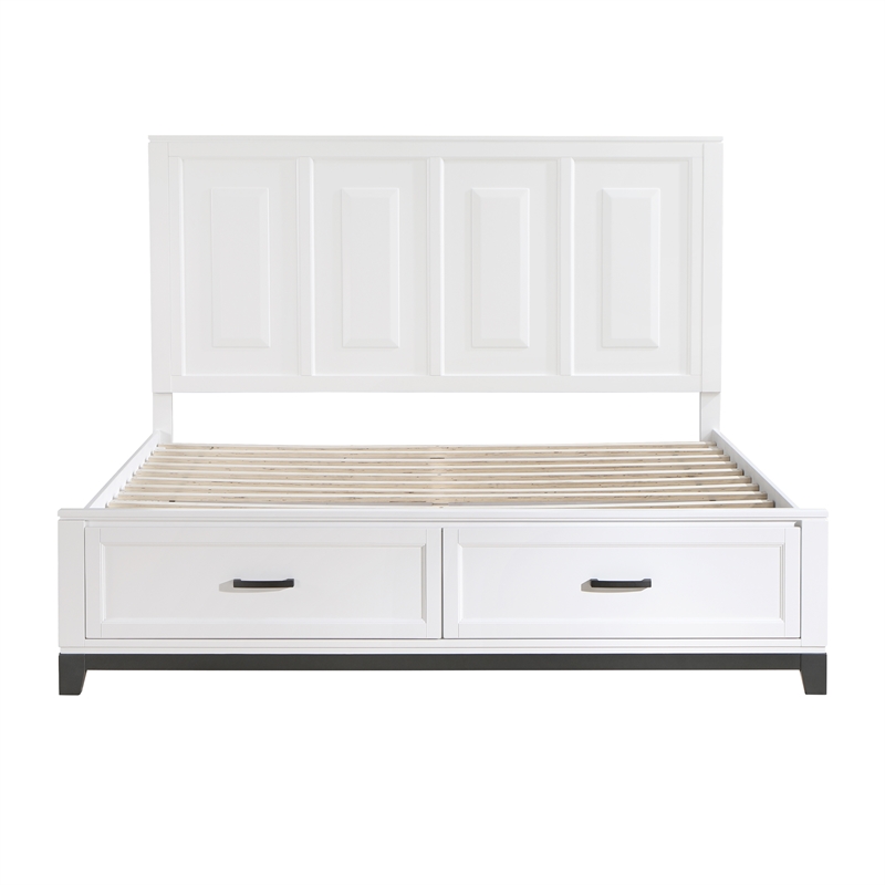 Pemberly Row Solid Wood EK Pltfm Bed in White and Metallic Gray Finish