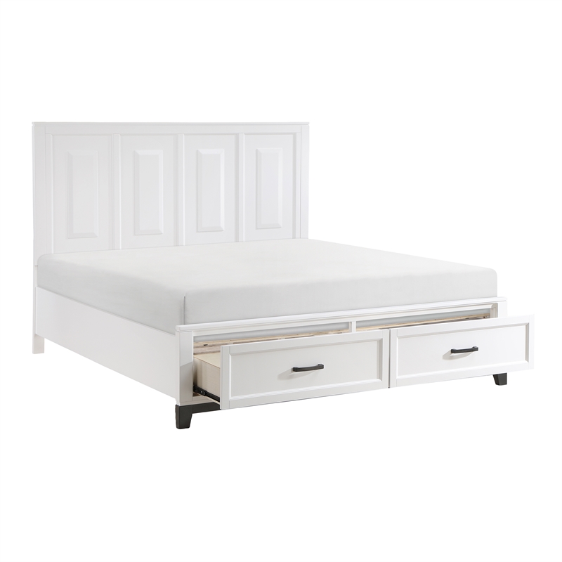 Pemberly Row Solid Wood EK Pltfm Bed in White and Metallic Gray Finish