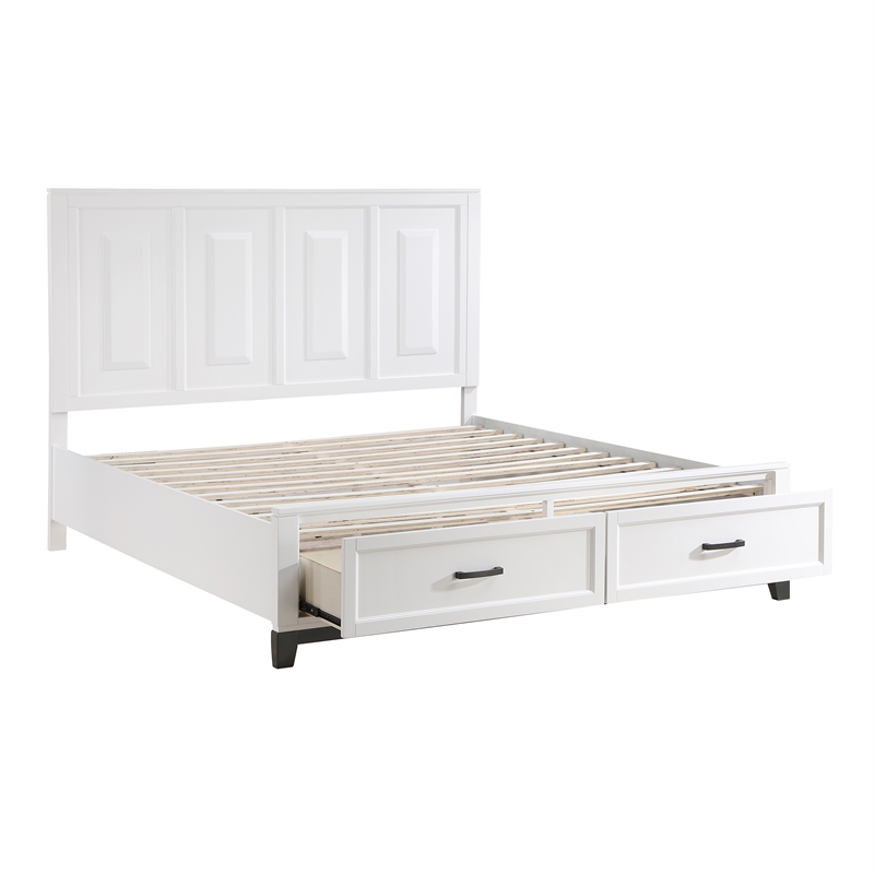 Pemberly Row Solid Wood EK Pltfm Bed in White and Metallic Gray Finish