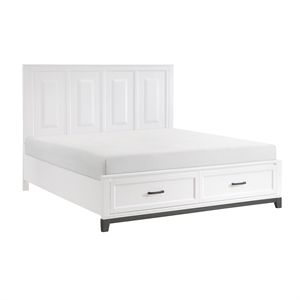 Pemberly Row Solid Wood CK Pltfm Bed in White and Metallic Gray Finish