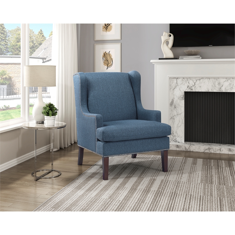 Pemberly Row Contemporary Textured Accent Chair in Blue Finish