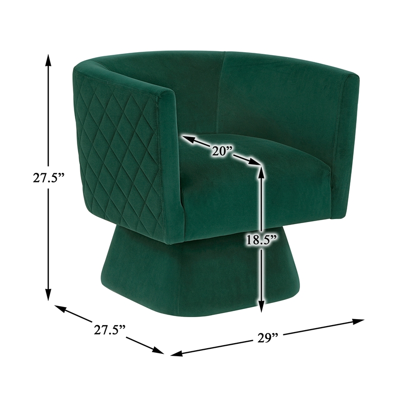 Pemberly Row Contemporary Velvet Swivel Chair in Green Finish