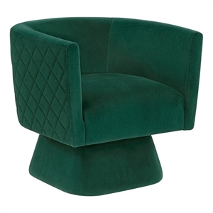 Pemberly Row Contemporary Velvet Swivel Chair in Green Finish
