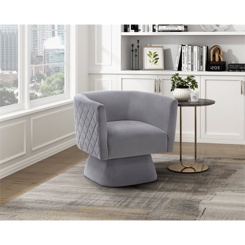 Pemberly Row Contemporary Velvet Swivel Chair in Gray Finish