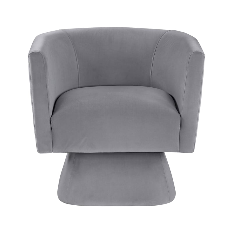 Pemberly Row Contemporary Velvet Swivel Chair in Gray Finish