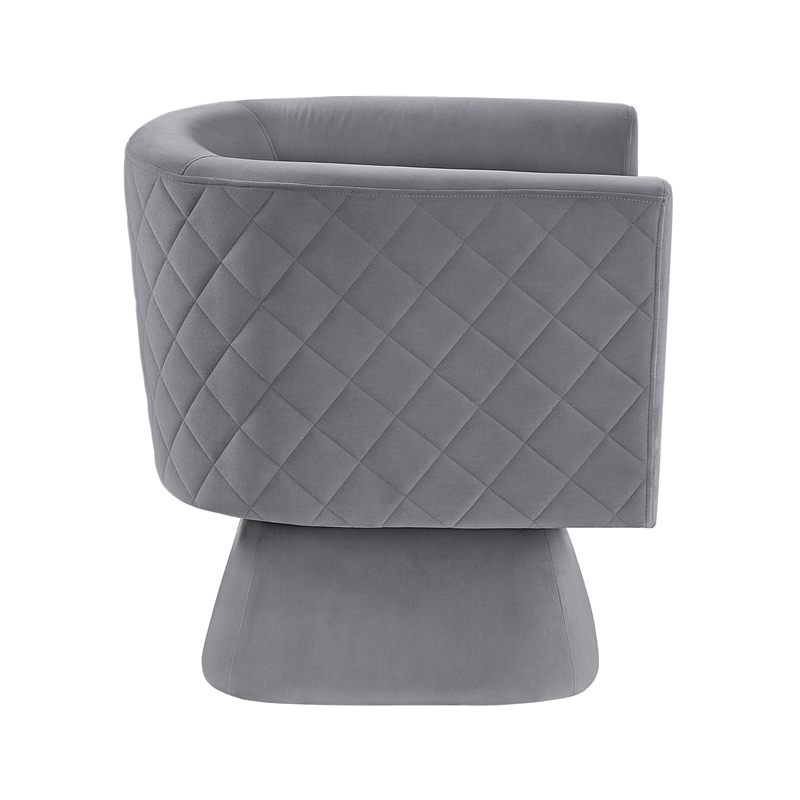 Pemberly Row Contemporary Velvet Swivel Chair in Gray Finish