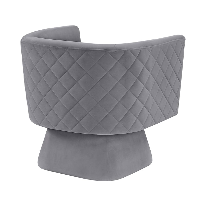 Pemberly Row Contemporary Velvet Swivel Chair in Gray Finish