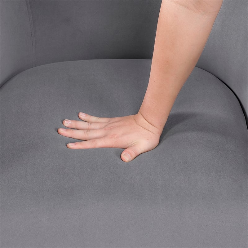 Pemberly Row Contemporary Velvet Swivel Chair in Gray Finish