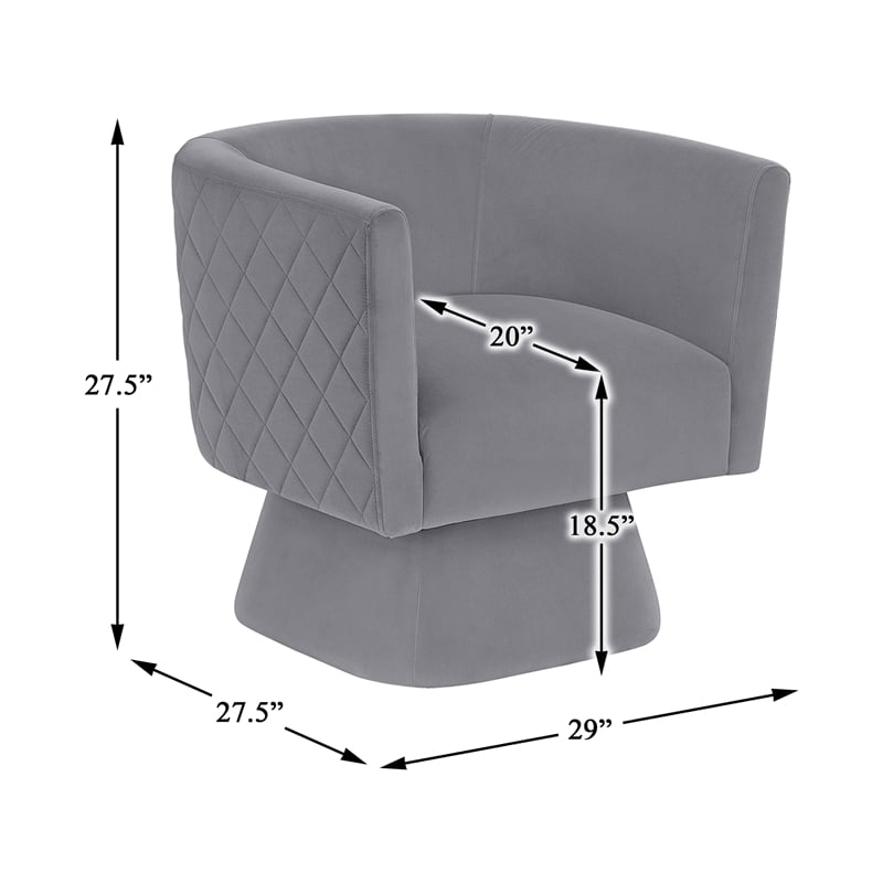 Pemberly Row Contemporary Velvet Swivel Chair in Gray Finish