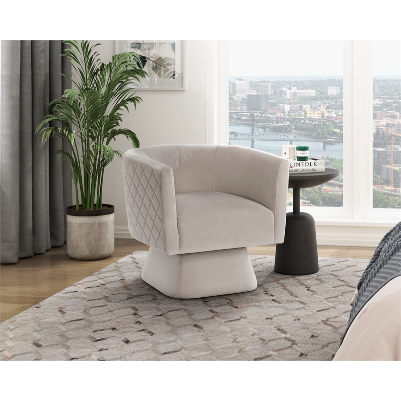 Pemberly Row Contemporary Velvet Swivel Chair in Taupe Finish
