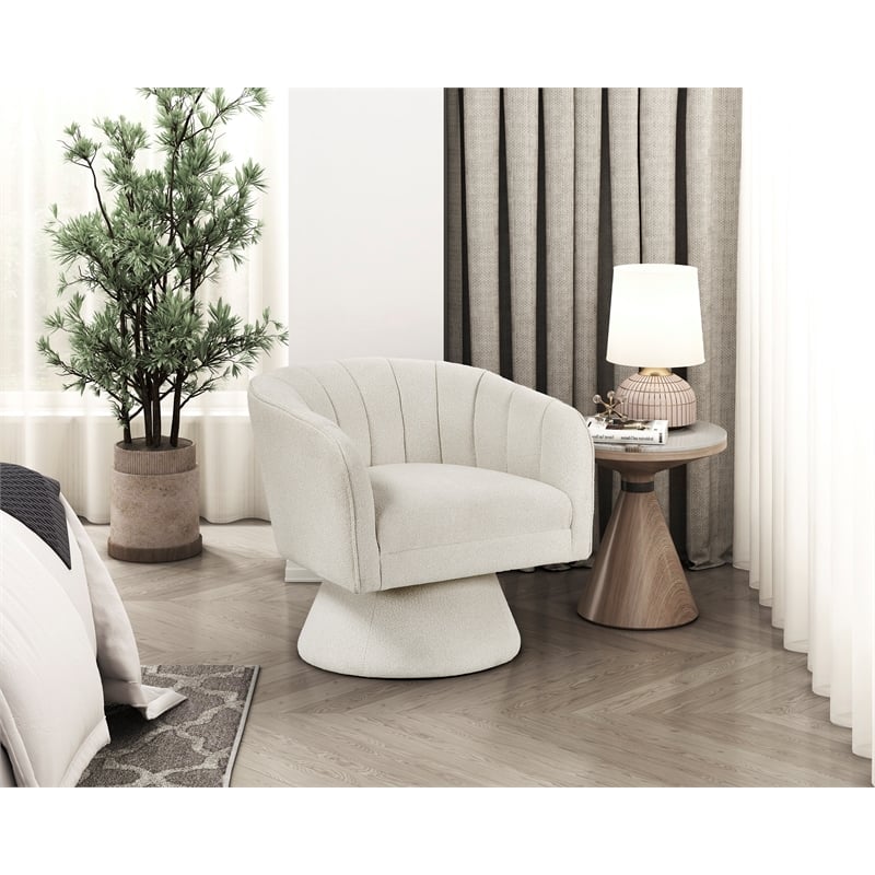 Pemberly Row Contemporary Boucle Swivel Chair in Beige Finish