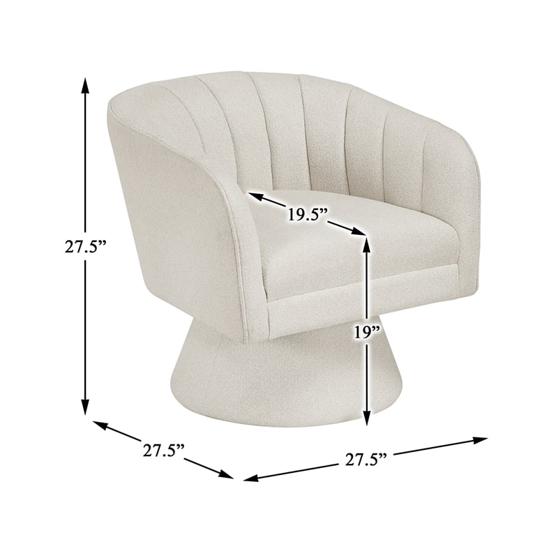 Pemberly Row Contemporary Boucle Swivel Chair in Beige Finish