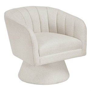 Pemberly Row Contemporary Boucle Swivel Chair in Beige Finish