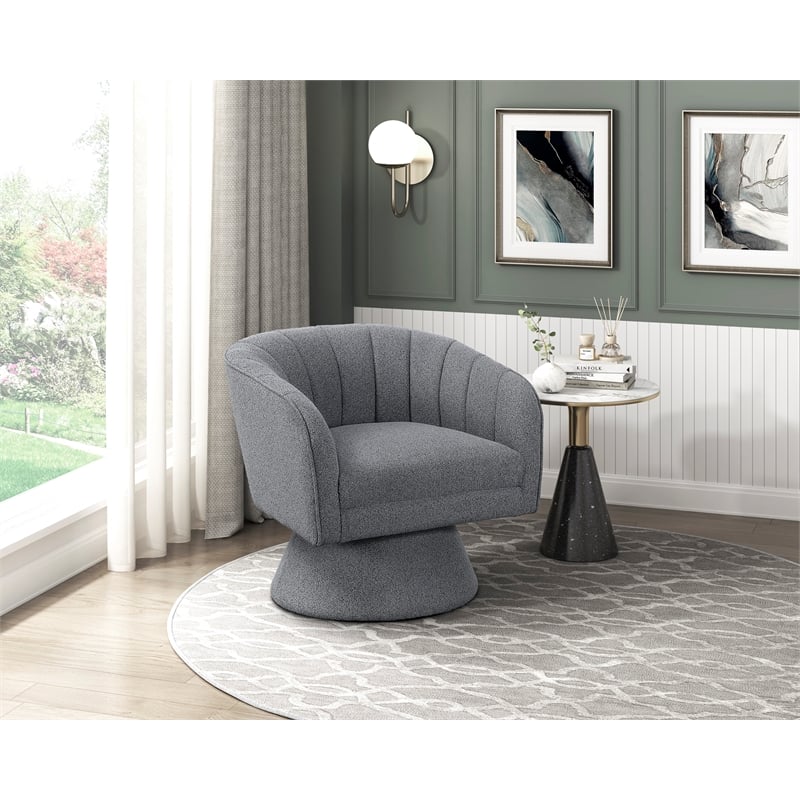 Pemberly Row Contemporary Boucle Fabric Swivel Chair in Dark Gray