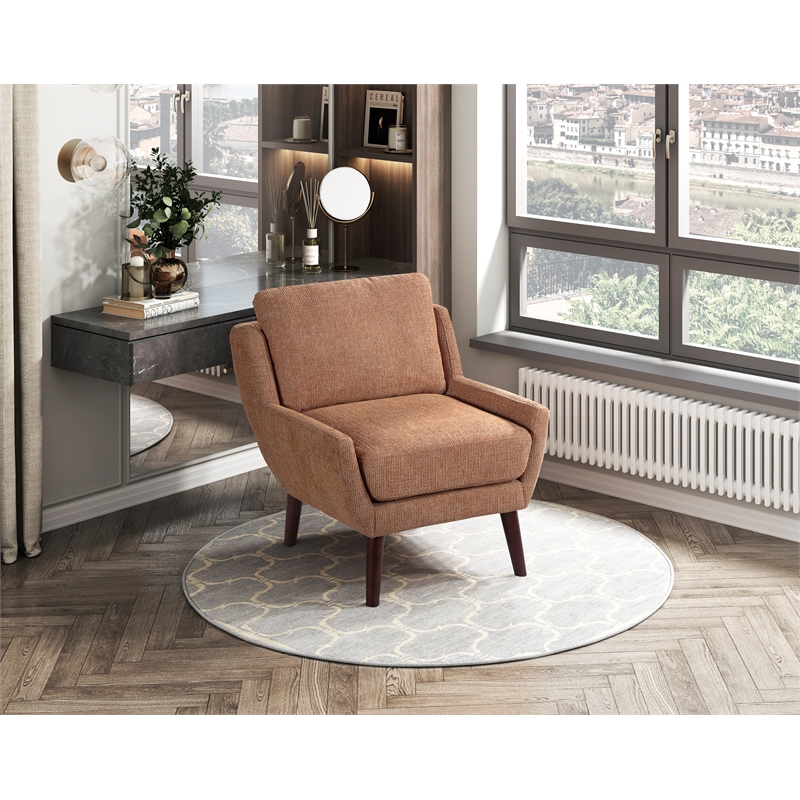Pemberly Row Contemporary Chenille Accent Chair in Orange Finish