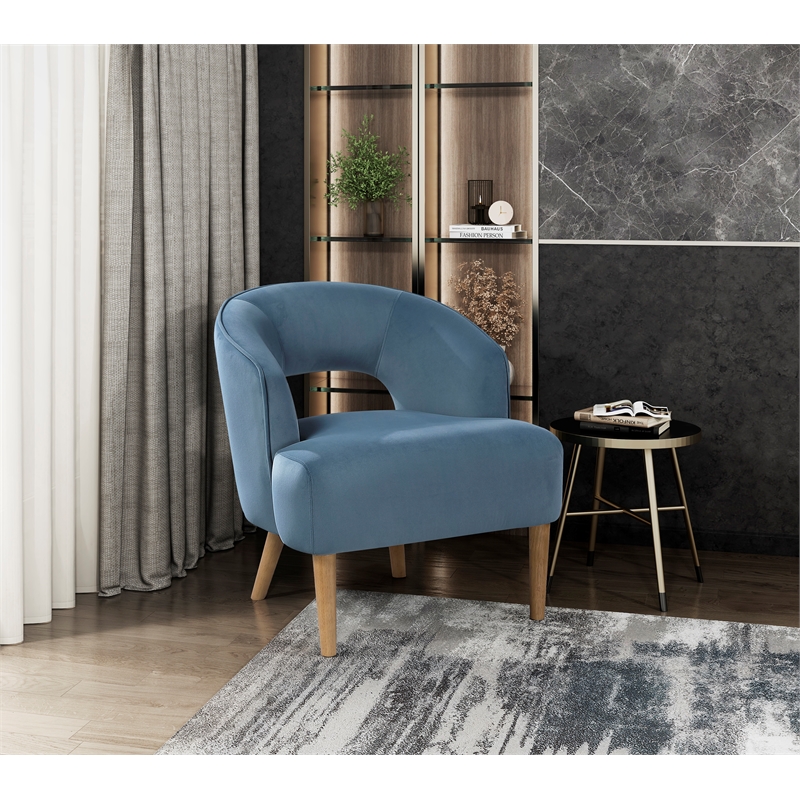 Pemberly Row Contemporary Velvet Accent Chair in Blue Finish
