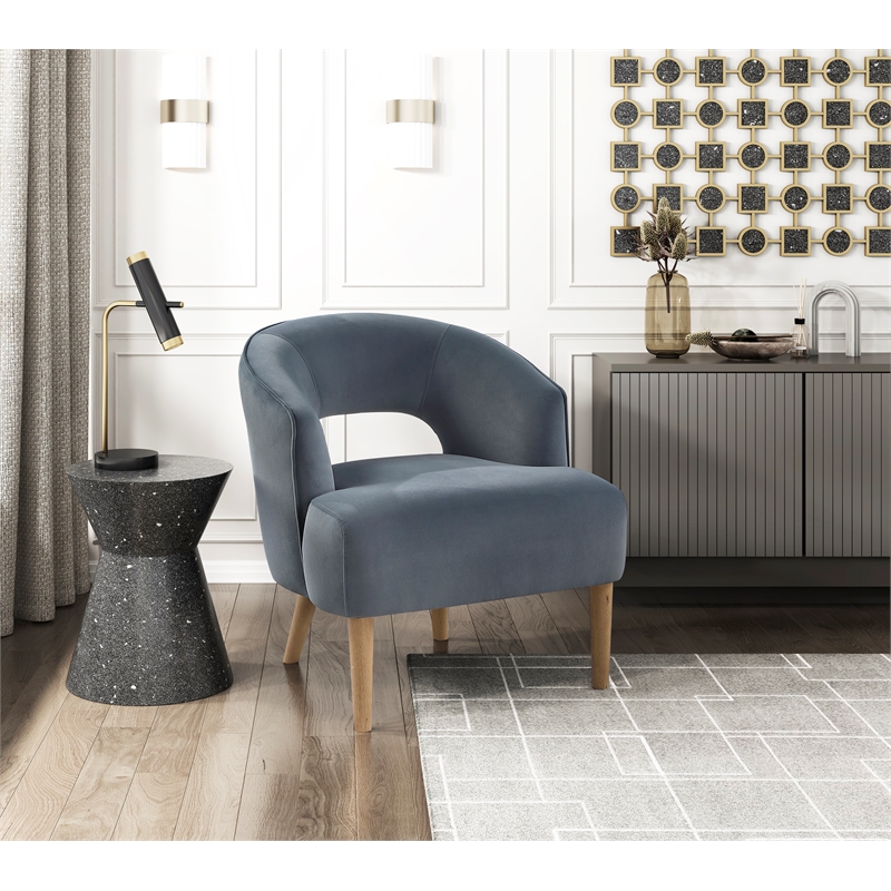 Pemberly Row Contemporary Velvet Accent Chair in Dark Gray Finish