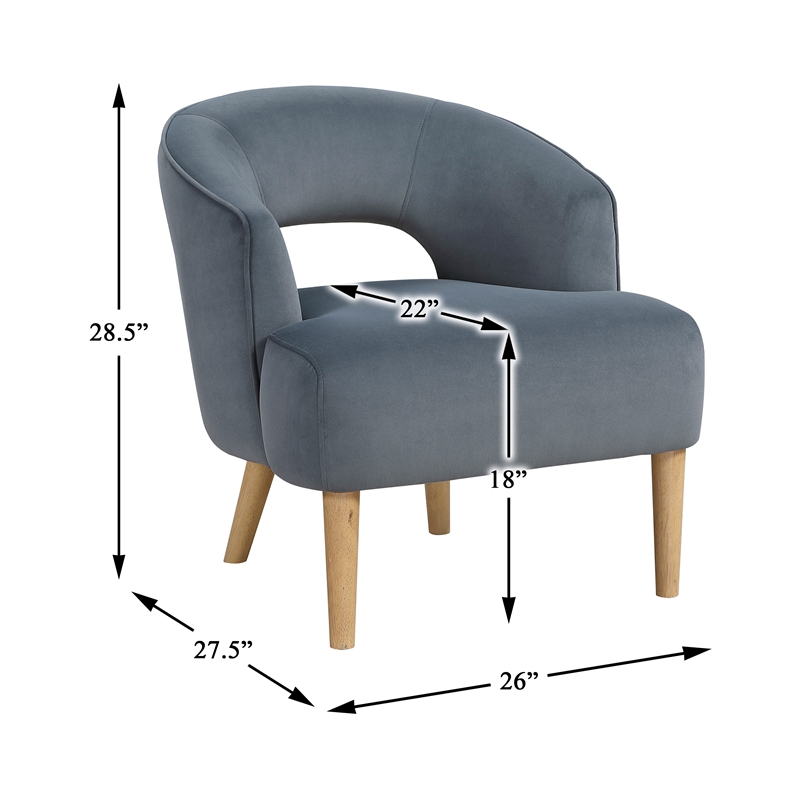 Pemberly Row Contemporary Velvet Accent Chair in Dark Gray Finish