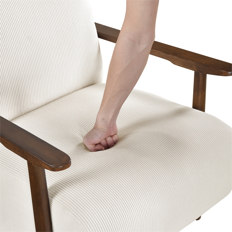 Pemberly Row Mid-Century Corduroy Accent Chair in Beige Finish