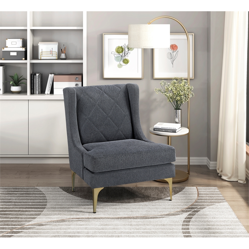 Pemberly Row Contemporary Chenille Accent Chair in Dark Gray
