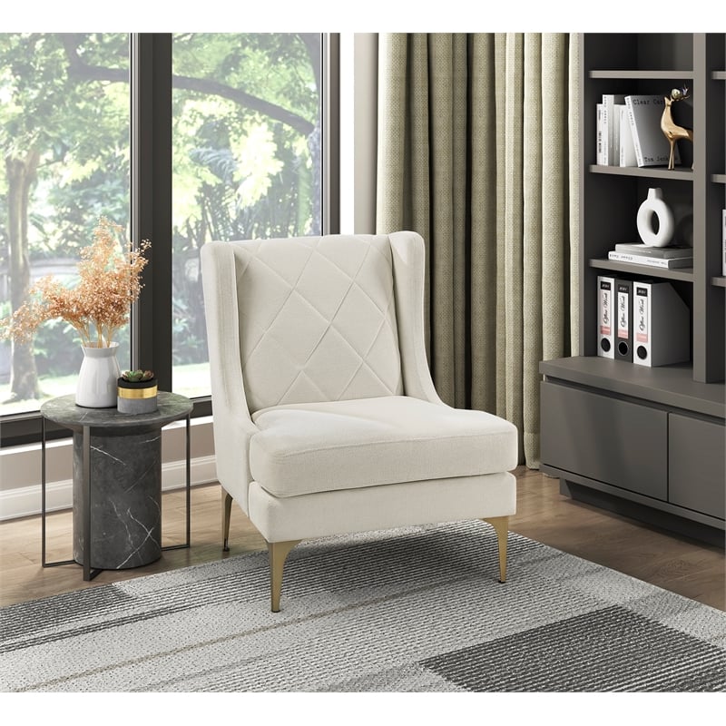 Pemberly Row Contemporary Chenille Accent Chair in Taupe Finish