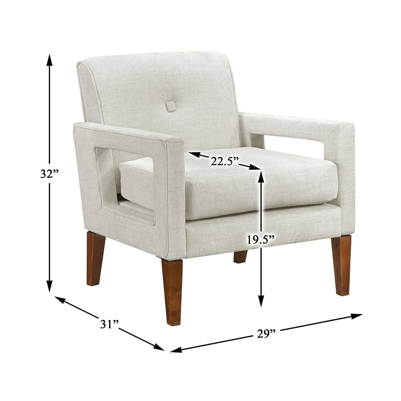 Pemberly Row Mid-Century Chenille Fabric Chair in Beige Finish