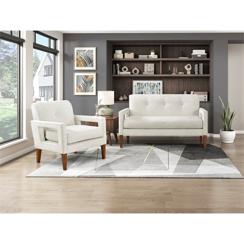 Pemberly Row Mid-Century Chenille Fabric Chair in Beige Finish